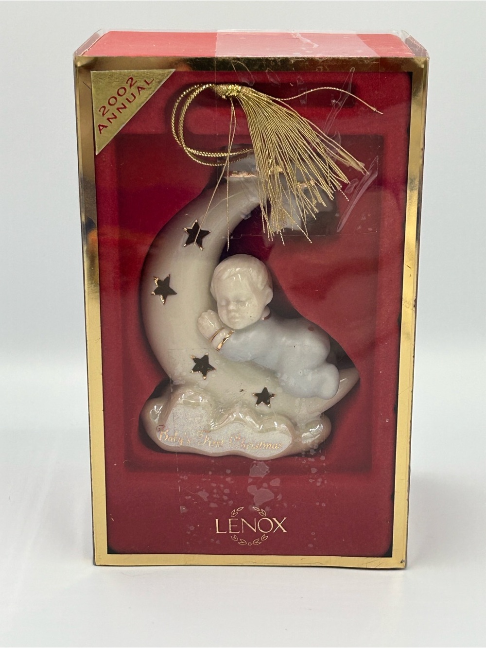 Lenox White Porcelain Baby on Moon Ornament